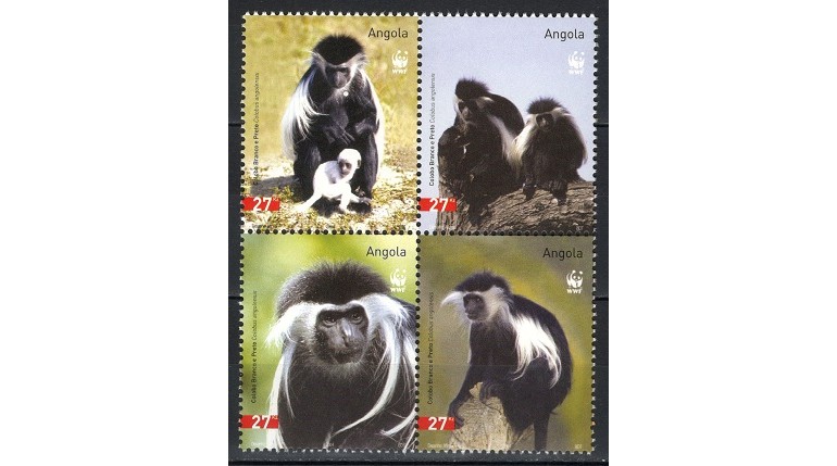 ANGOLA 2004 - MAIMUTE, FAUNA WWF - SERIE DE 4 TIMBRE - NESTAMPILATA - MNH / fauna535